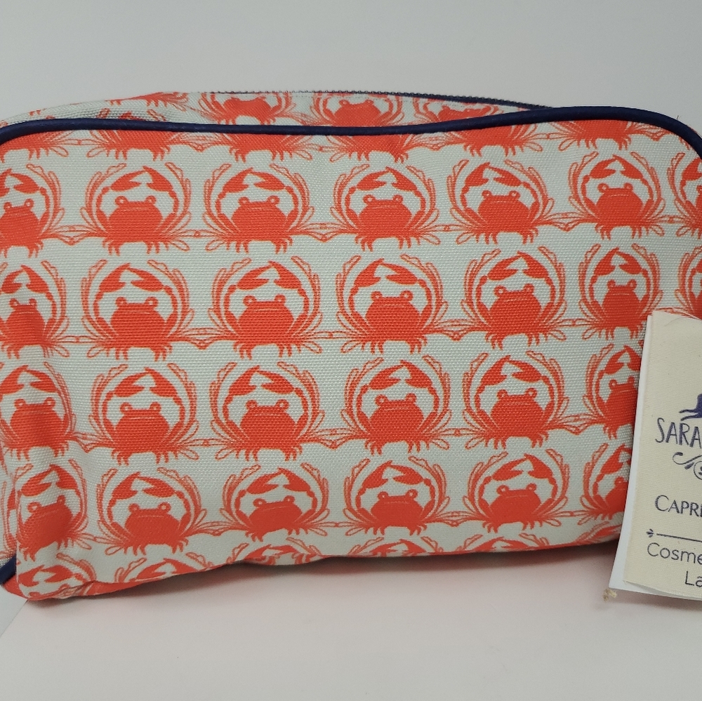 Large Cosmetic Makeup Cosmetic Bag Nautical Crabs